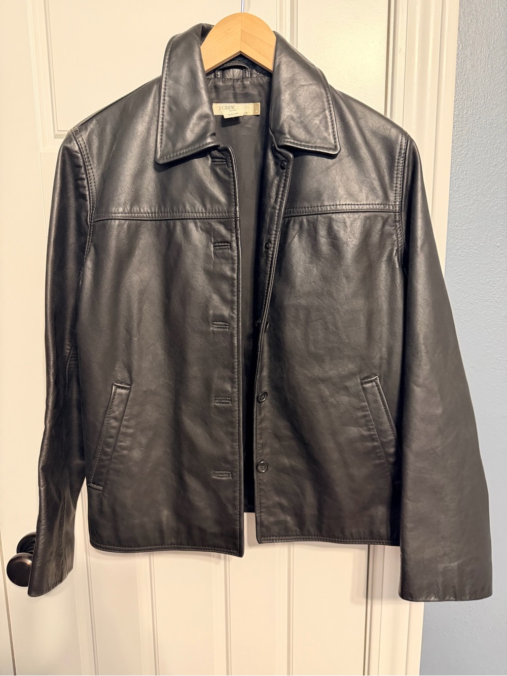 Vintage J. Crew Black Leather Button-Front Jacket